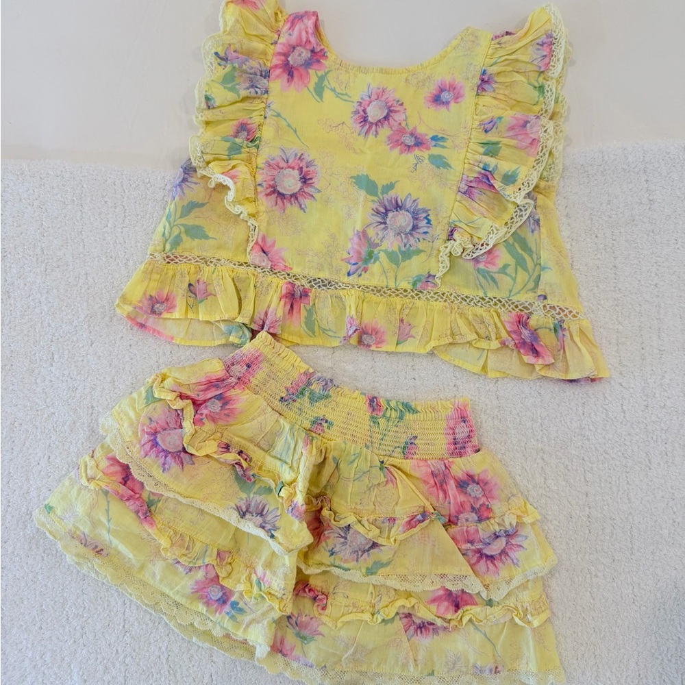 LoveShackFancy Yellow Floral Ruffle Set 
Size 4-5 - Picture 2 of 4